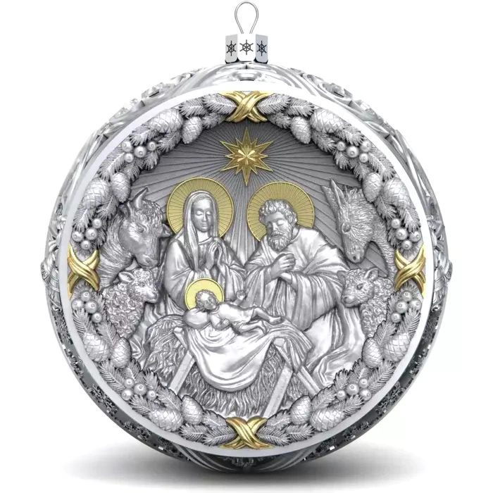 Gift set with balls and the icon "Mother of God of Kazan in red" made of silver, 6 balls
